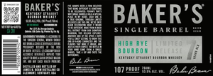 Baker's Kentucky Straight Bourbon Whiskey High Rye Limited 7 Year Old 